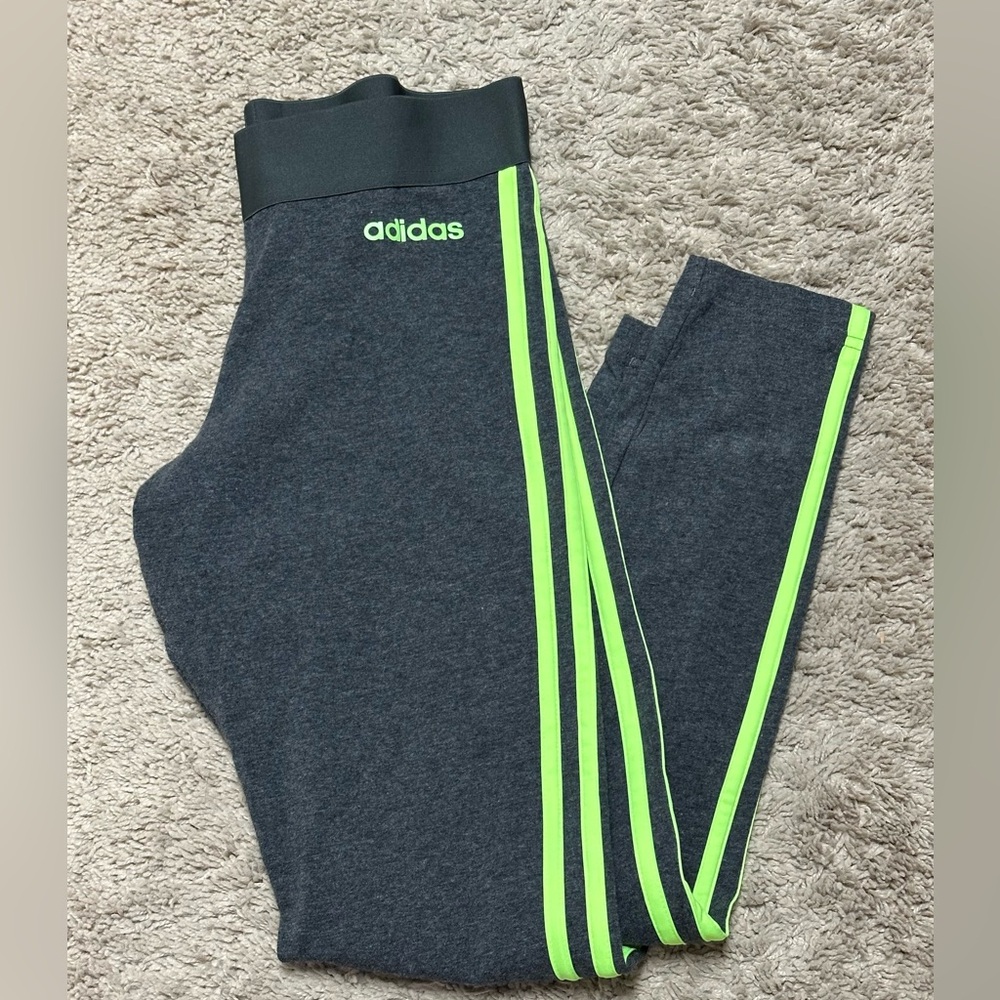 Adidas Charcoal Leggings with Neon Green Stripes size S EUC! - Picture 5 of 8